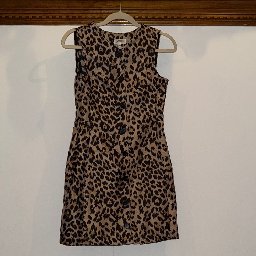 Ghospell Leopard Print Shift Dress - Tan & Black